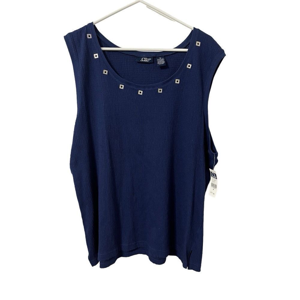 Womens Sleeveless Crepe Top Size 1X Beaded Minimalist Quiet Luxury Capsule NWT